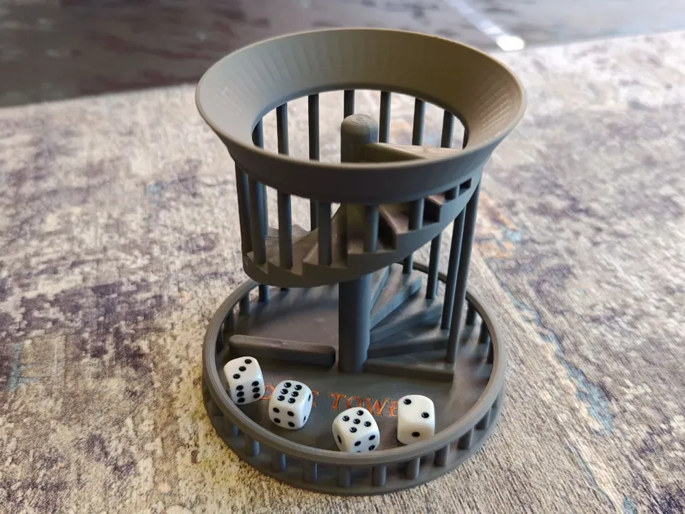 Spiral staircase dice tower